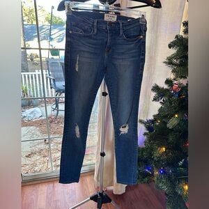 Frame Denim Women's Dark Blue Distressed Skinny Jeans